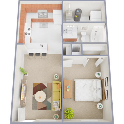 Floor plan for 1 bed, 1 bath, 660 sqft